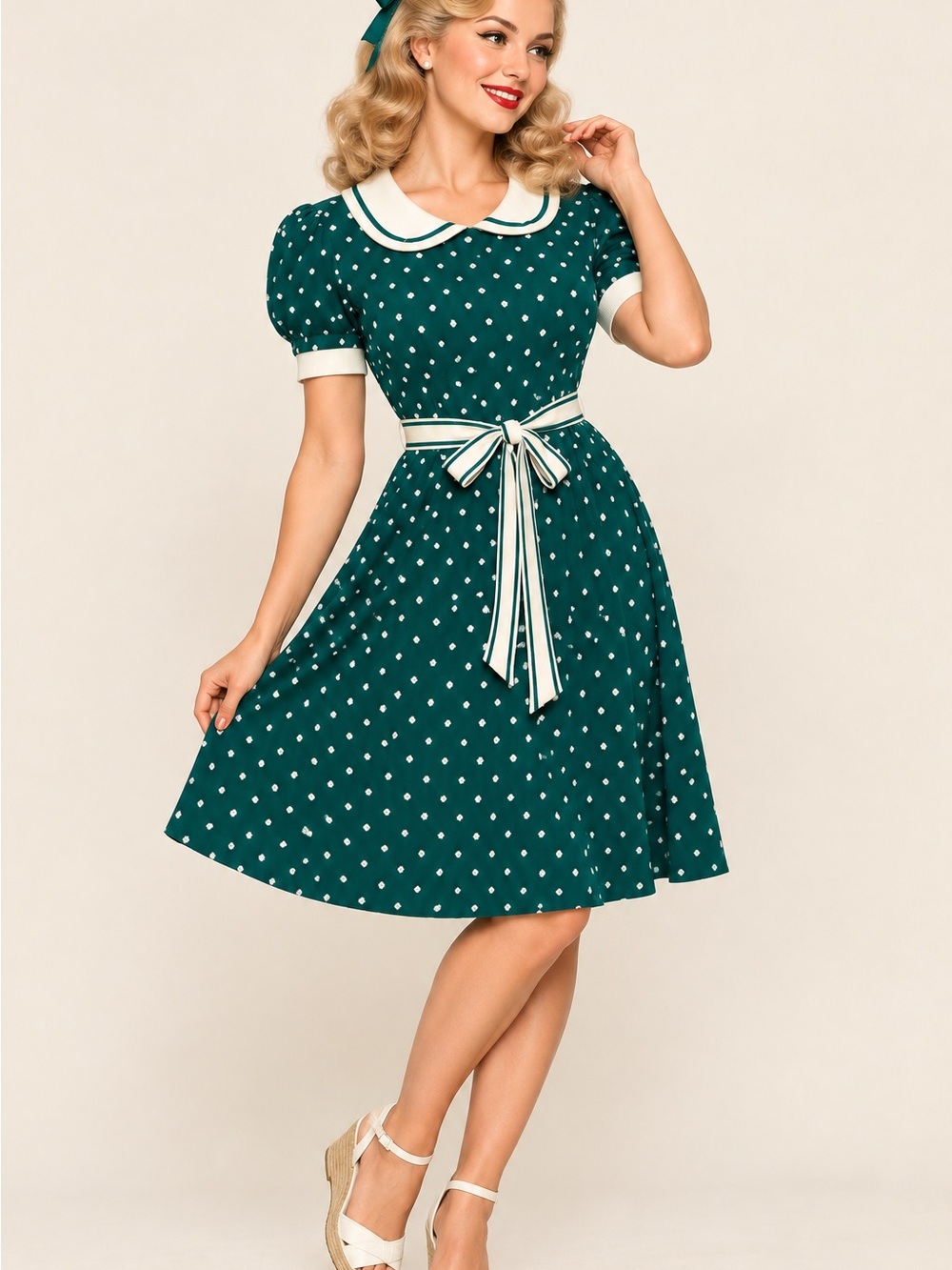 Oxknit Vintage Style Polka Dot Dress Size Medium